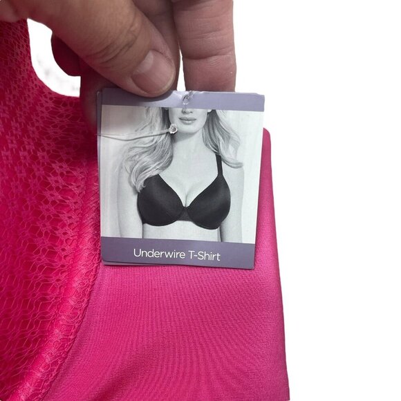 Catherines Underwire T-shirt Bra Floral Hot Pink Fuchsia Lace Textured NEW 50C - Picture 2 of 10
